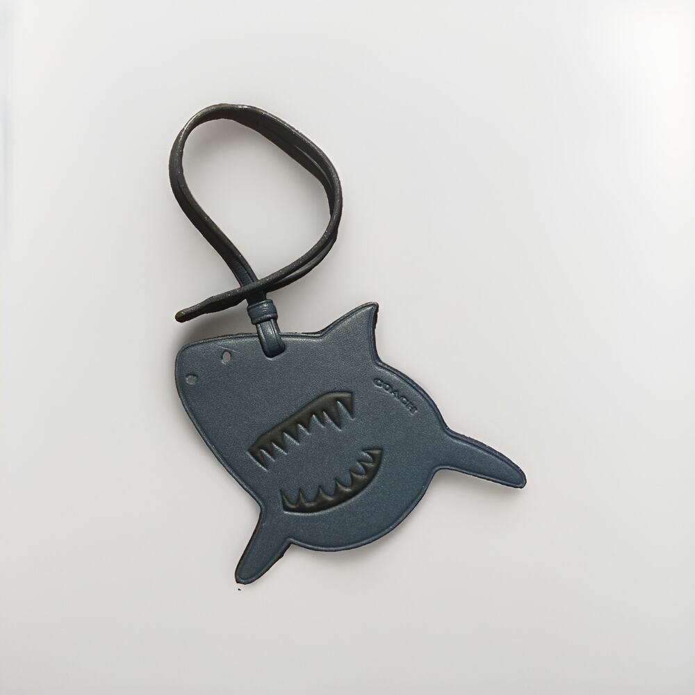 Coach F21518 Sharky Leather Hangtag Ornament Bag Charm Dark Denim Black Teeth